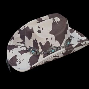 ILLUMA Cow Print Western Conch Hat with Turquoise Accents